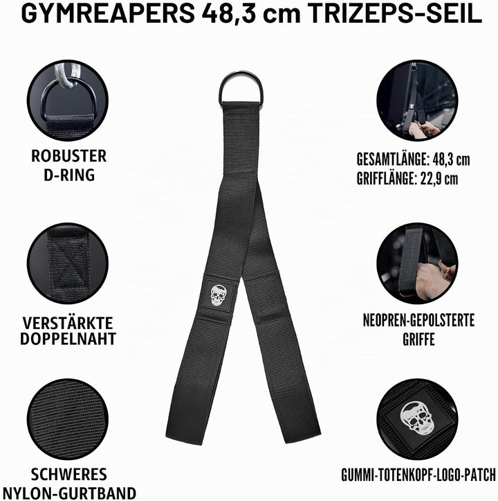 Gymreapers Trizepsseil-Kabelbefestigung (3 Längen in einem) Multi-Workout-Seil, Trizepsverlängerung,