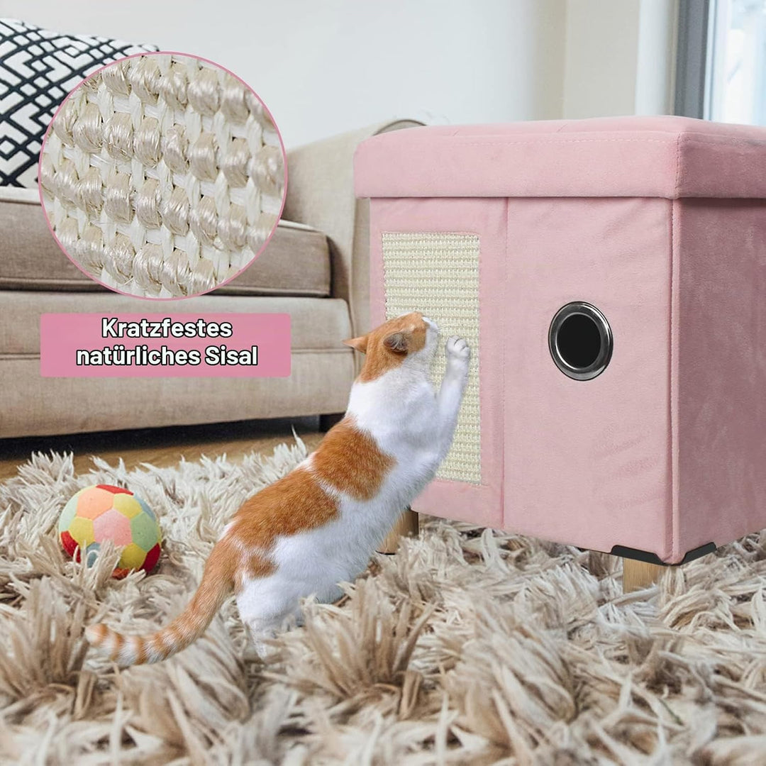 BRIAN &amp; DANY Faltbare Katzenhöhle Grosse Katzen, Katzenhaus mit Kratzbrett und Spielball, Katzen Höh