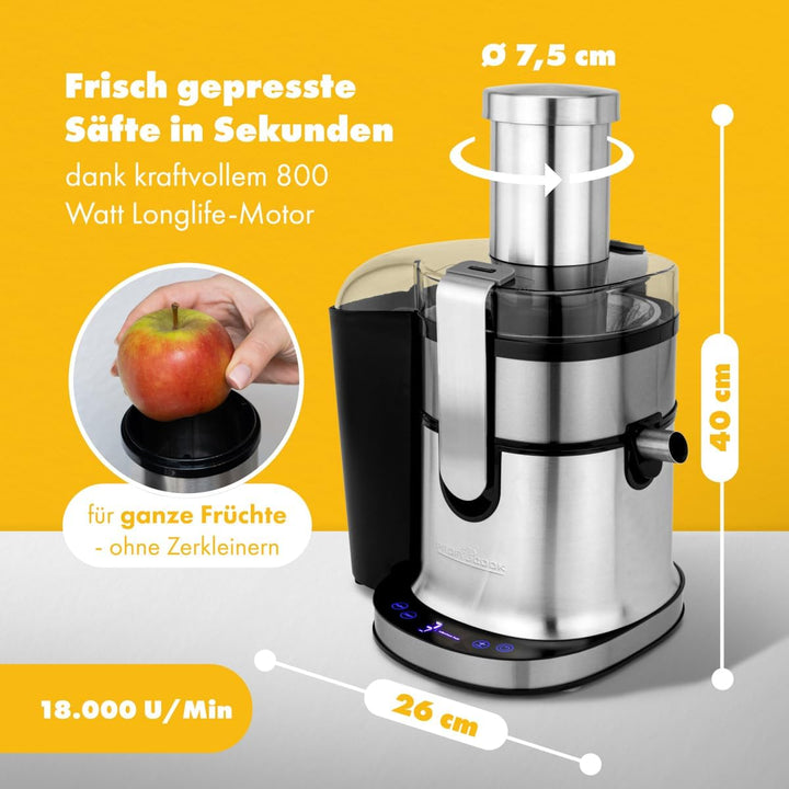 Profi Cook Entsafter PC-AE 1156 Automatik-Saftpresse mit hochwertigem Edelstahl-Gehäuse, 1 Liter Saf