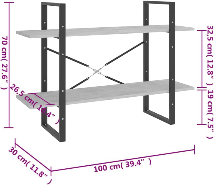 vidaXL Bücherregal 2 Fächer Industriestil Standregal Wandregal Bürorregal Aktenregal Regal Mehrzweck
