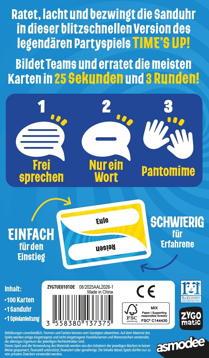 Asmodee, Time’s Up! Express, Zygomatic, Partyspiel, 4-9 Spieler, 8+ Jahre, 15 Minuten, Deutsch