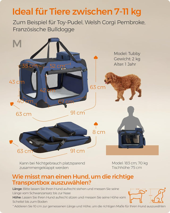 FEANDREA Hundebox, Hundetasche, faltbar, 60 x 42 x 42 cm, dunkelblau PDC60Z 60 x 42 x 42 cm