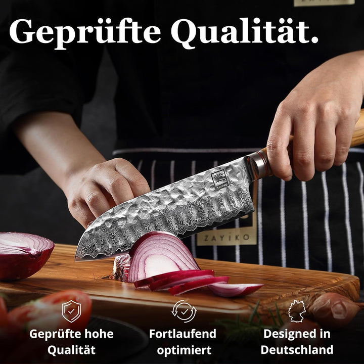 zayiko Minami Premium 3er Damastmesser-Set mit Klingen von 9-17 cm gefertigt aus 67 Lagen echtem Dam