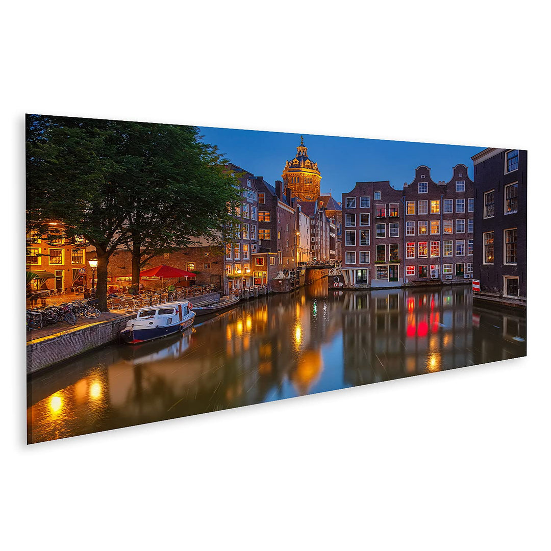 islandburner Bild auf Leinwand Nicolaaskerk In Amsterdam In Dämmerung Beleuchtet Bilder Wandbilder P