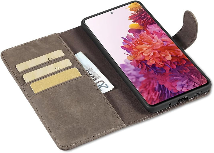 LENSUN Lederhülle für Samsung Galaxy S20 FE, Echtleder Hülle [Bookstyle][RFID Blocker][Echtes Leder]
