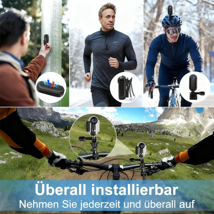 Action Cam - 4K 64GB Bodycam mit Wasserdicht 30m, Freihand-POVs, APP-Videoclip, Magnetisch, 120° Wei