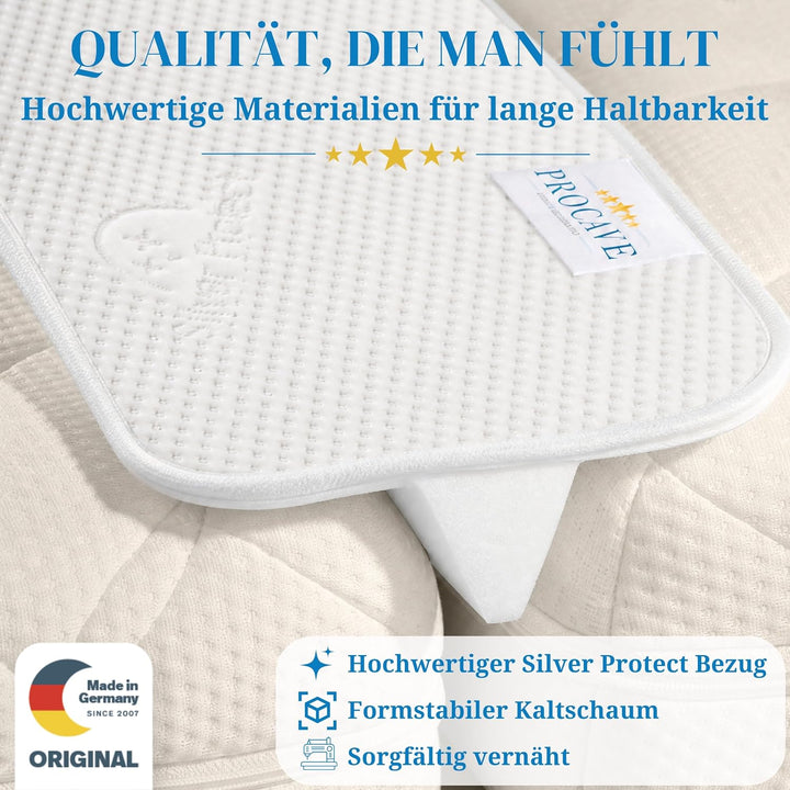 PROCAVE Doppelbettbrücke mit Silver Protect-Bezug 25 x 200 cm, ein Matratzen Ritzenfüller verbindet