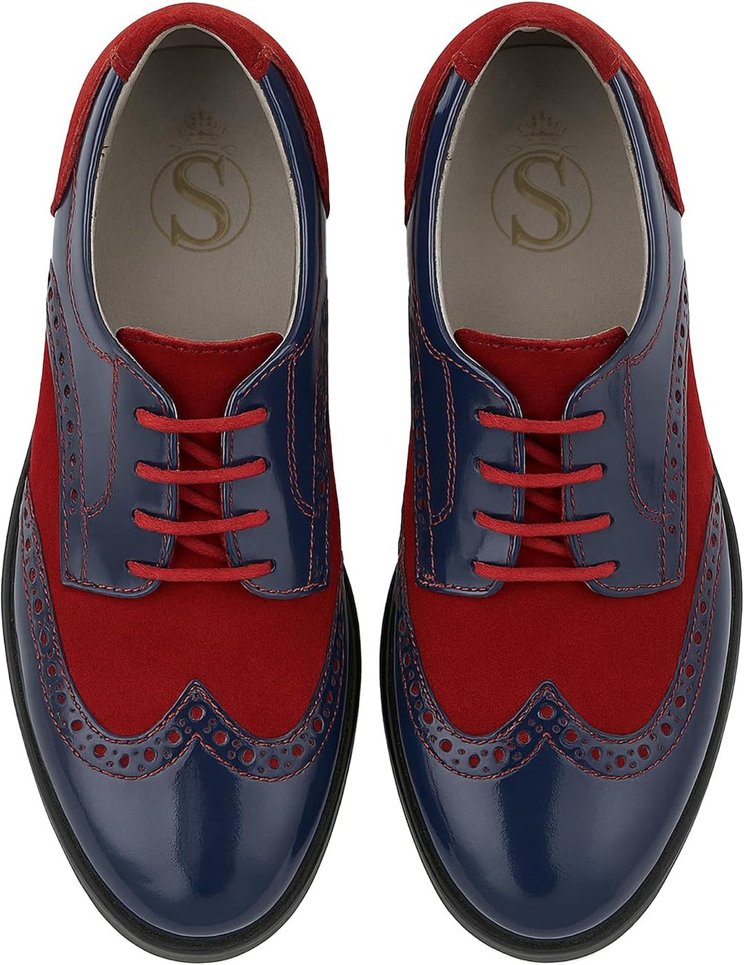 SIRRI Jungen Wildleder Lackschuhe Schnürschuhe Brogue formelle Hochzeitsschuhe 24 EU Marineblau Burg