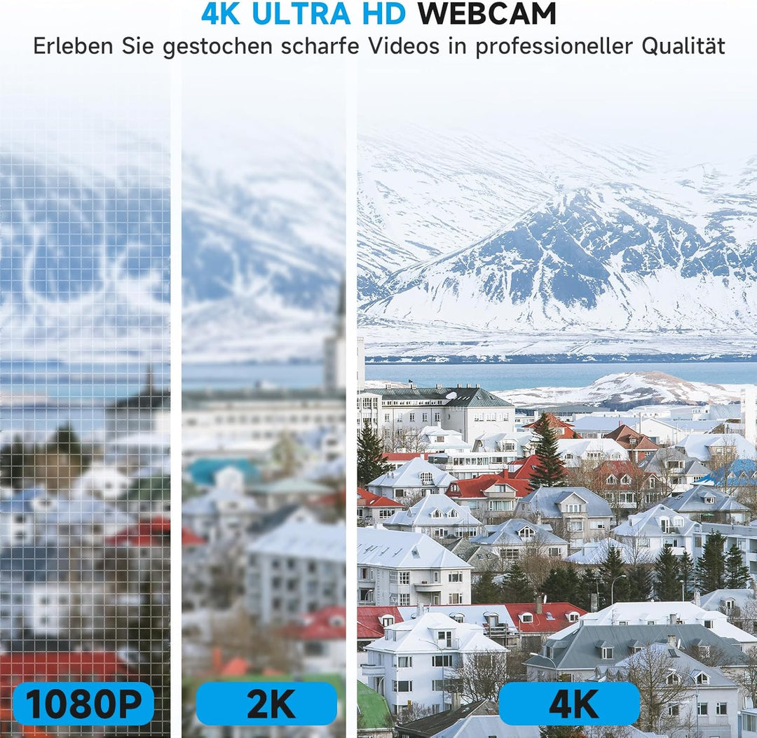 AOC 4K Webcam mit Mikrofon, Autofokus, Automatische Lichtkorrektur, 99° Ansicht, Objektivabdeckung,