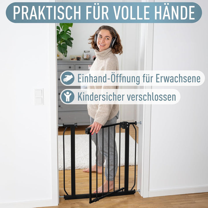 ib style® Berrin | PREISSIEGER | Türschutzgitter | Ohne Bohren | 90° Stop | Auto-Close | Schwarz | 6