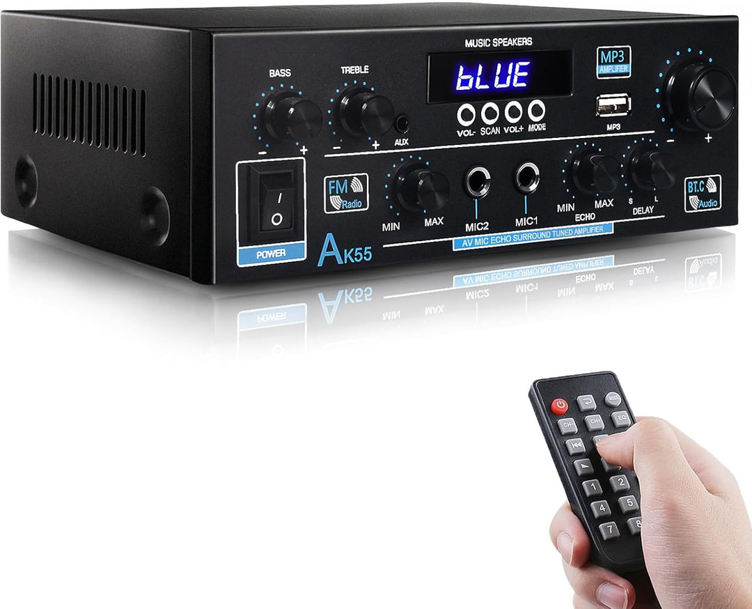 HiFi Audio Verstärker- WOOPKER AK55 Mini Bluetooth Amplifier Receiver 12V/ 220V 600W, 2 Kanäle Verst