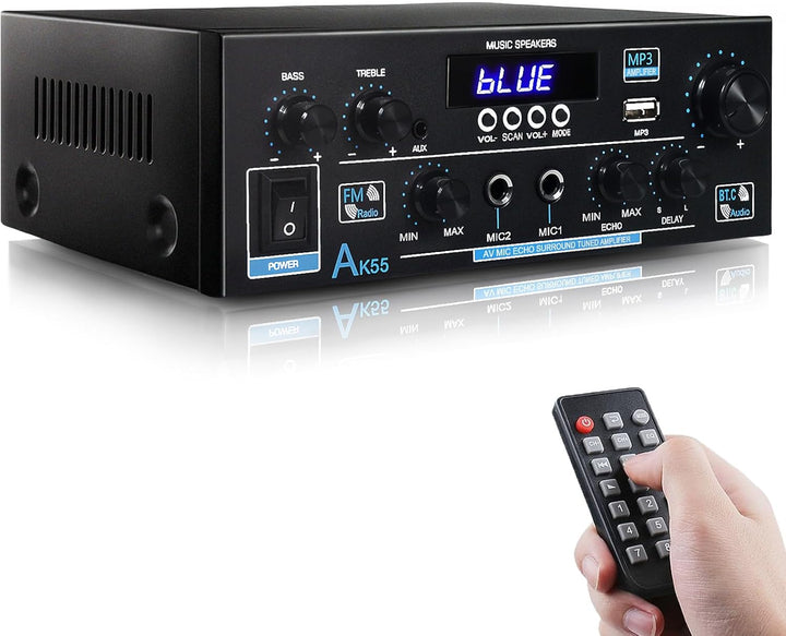 HiFi Audio Verstärker- WOOPKER AK55 Mini Bluetooth Amplifier Receiver 12V/ 220V 600W, 2 Kanäle Verst