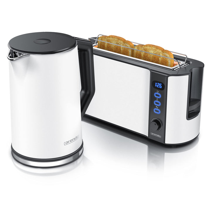Arendo - Wasserkocher und Toaster im Set Edelstahl Weiss Matt Wasserkocher 1,5L 40° - 100°C Warmhalt