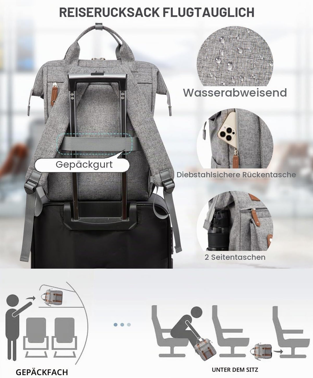 LOVEVOOK Rucksack Damen, Laptop Schulrucksack Mädchen Teenager 15,6 Zoll Tagesrucksack, Wasserdicht