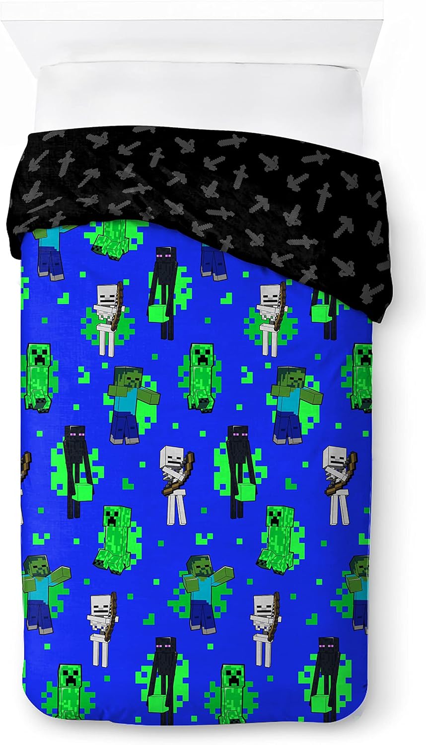 Jay Franco Minecraft Fight Back 100% Baumwolle Kinderbettwäsche-Set 135x200 cm Einzelbettgrösse - Be
