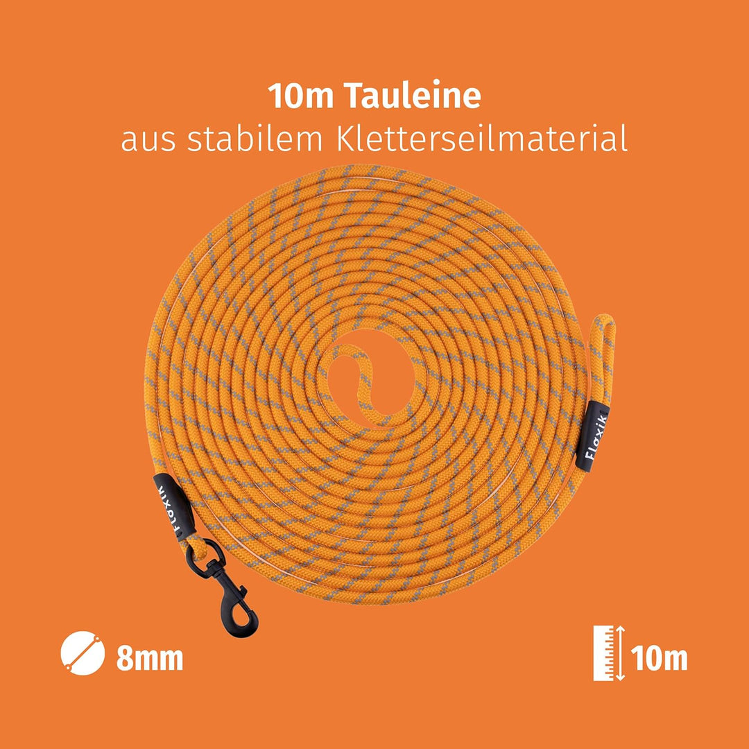 Floxik Schleppleine für Hunde | 5m, 10m, 15m, 20m orange | reflektierende Tauleine mit Abnehmbarer H
