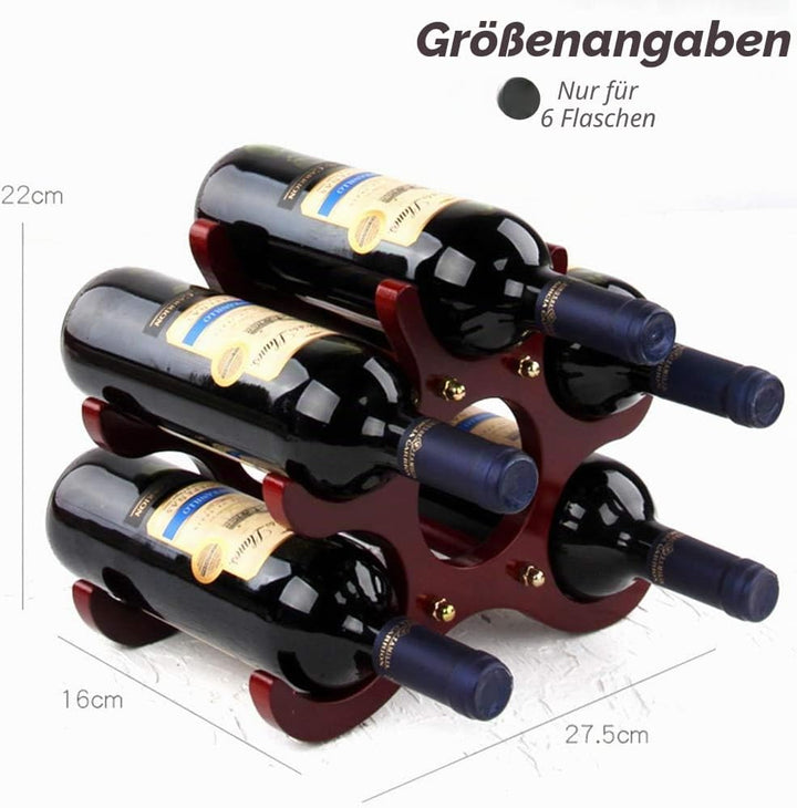 Gimars Weinregal aus Holz, Flaschenregal klein für 6 Flaschen Wein, Weinständer dunkel, Weinflaschen