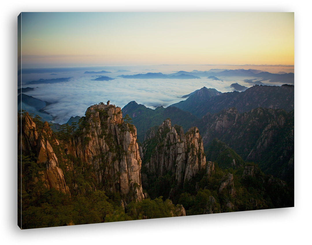 die Gelben Berge in China Format: 80x60 als Leinwandbild, Motiv fertig gerahmt auf Echtholzrahmen, H