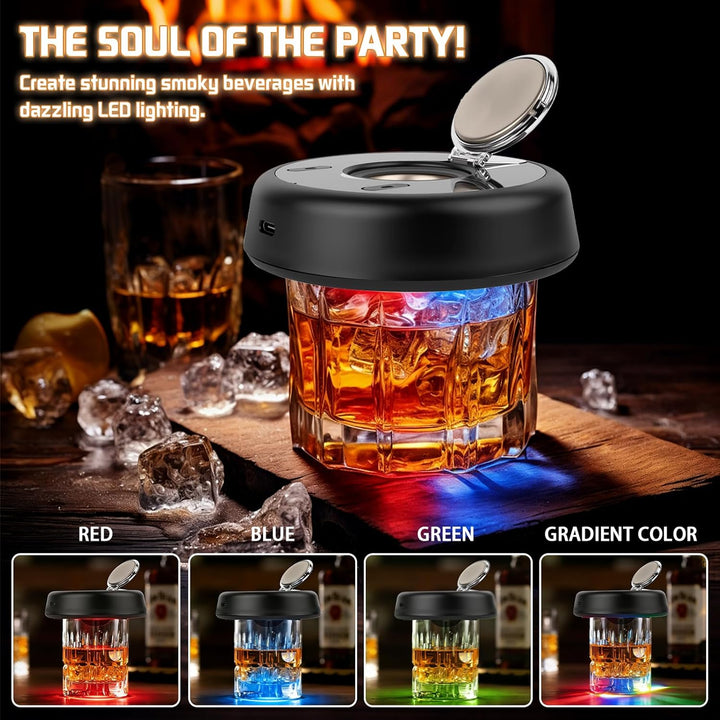 Whisky Smoker Set,Wiederaufladbarer Cocktail Smoker Kit mit 6 Flavors Holzspänen,RGB Licht,für Whisk