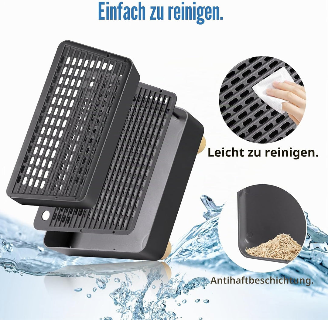 Verstellbare 2-stufige Katzentoilettenrampe, Katzen Treppen&amp;Stufen mit Holzfüsse Filterfunktion, lei