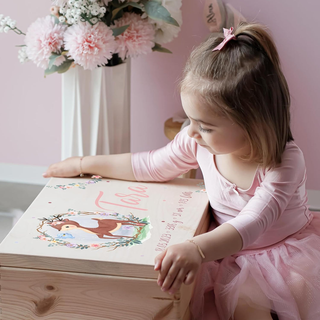 KIDSMOOD - Erinnerungsbox Baby, personalisierte Holzkiste mit Deckel, Ideal zur Aufbewahrung von Eri