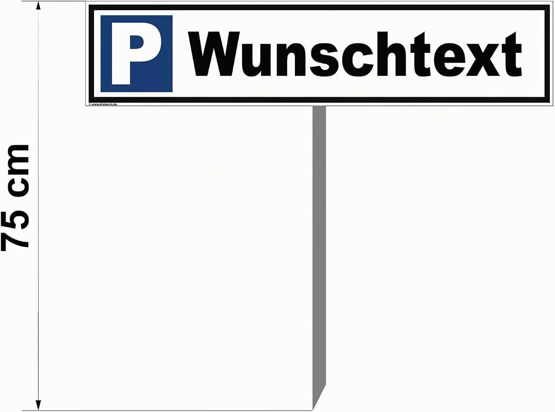 Kleberio® Parkplatz Schild 52 x 11 cm - Wunschtext (Farbe: schwarz) - mit Einschlagpfosten 0,75 Mete