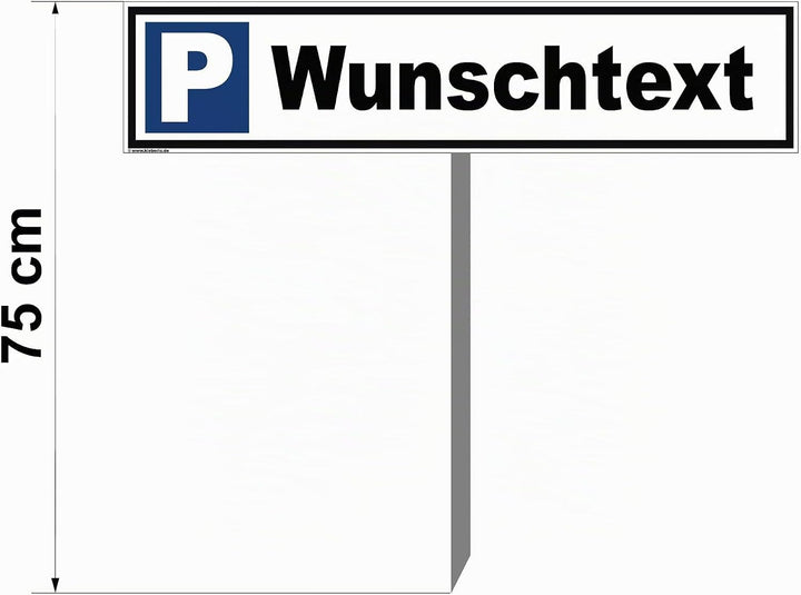 Kleberio® Parkplatz Schild 52 x 11 cm - Wunschtext (Farbe: schwarz) - mit Einschlagpfosten 0,75 Mete