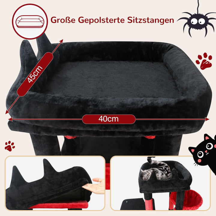 Globlazer Kratzbaum Schwarz Rot für 3-5 Grosse Katzen 156 cm mit 2 Extragross Katzenhaus 45 * 40 * 3