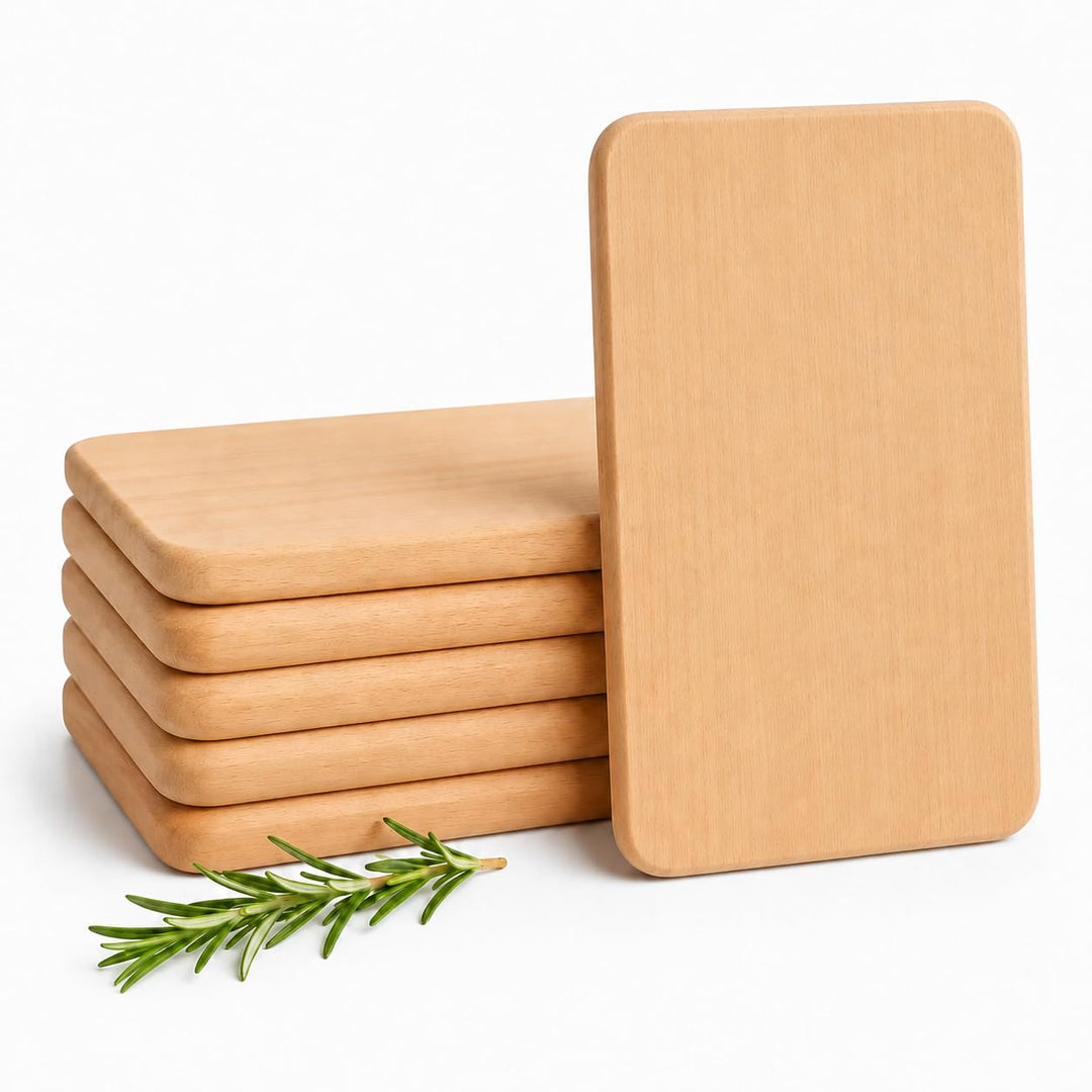 Frühstücksbrettchen 5er Set Holz | Buche Natur unbehandelt | Brotzeitbrett für Küche, Küchenutensili