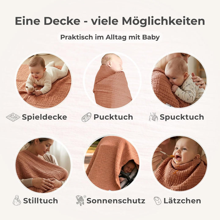 Babydecke Musselin von Nordic Coast Puckdecke Krabbeldecke Spucktuch (Karamell, 80x80cm) 80x80cm Kar