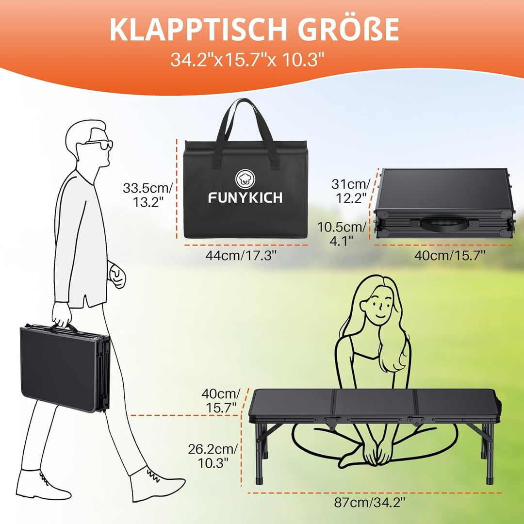 FUNYKICH 3ft Klappbarer Campingtisch 87x40x26cm, Kleiner Faltbarer Klapptisch mit Tragetasche, Alumi
