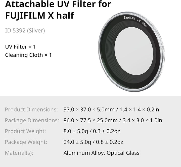 SMALLRIG Magnetischer UV-Filter für FUJIFILM X Half Kamera, optisches Glasobjektiv, Leichter Alumini