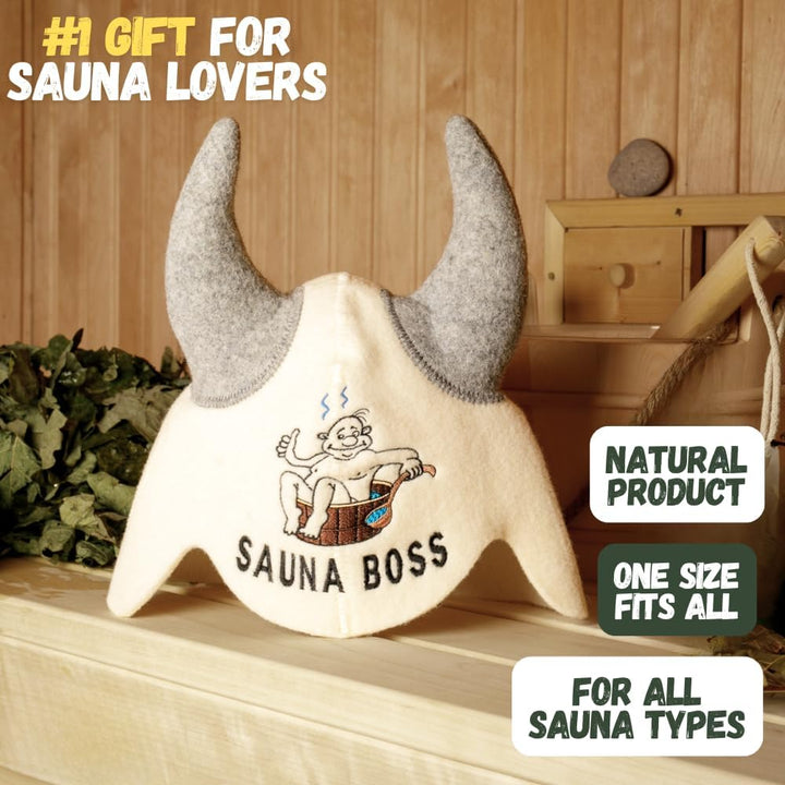 Natural Textile Saunahut 'Sauna Boss Devil' White - 100% organische Wollfilzmützen - Schützen Sie Ih