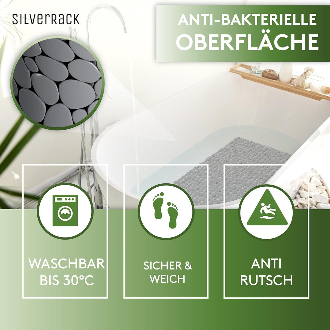 Badewannenmatte 88x40 cm (Anthrazit Kiesel Steinoptik) Antirutschmatte Badewanne BPA frei - Duschmat