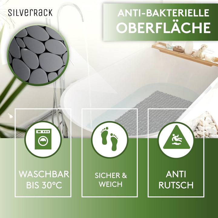 Badewannenmatte 88x40 cm (Anthrazit Kiesel Steinoptik) Antirutschmatte Badewanne BPA frei - Duschmat