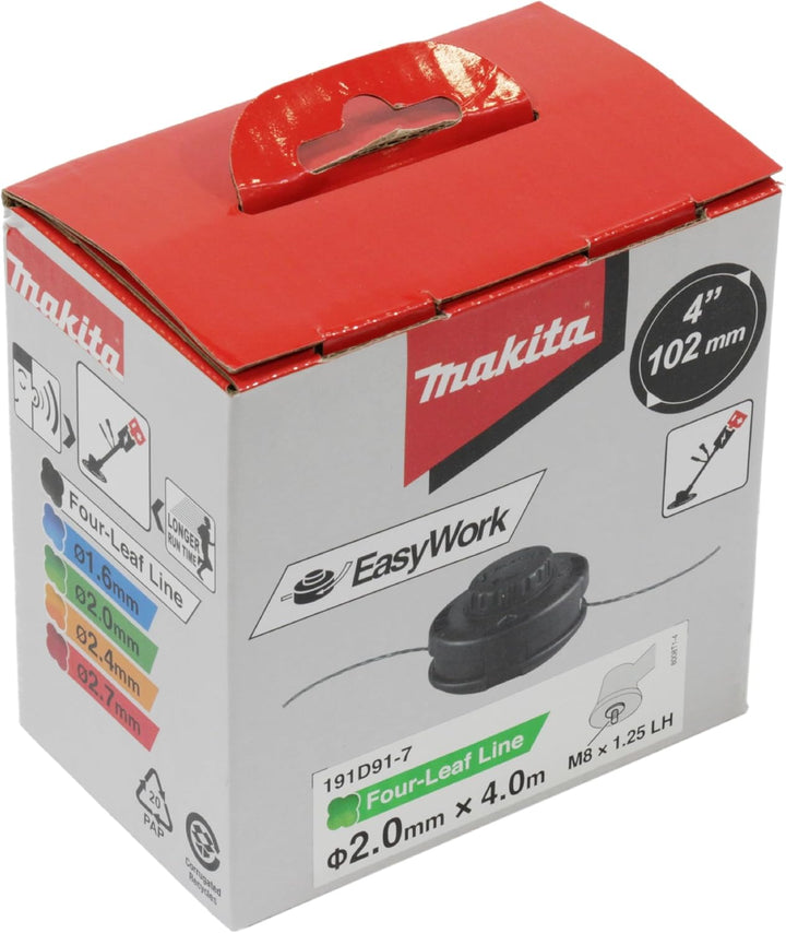 Makita 191D91-7 2-Fadenkopf Tap&Go M8 x 1,25, Linksgewinde, Ø 102 mm, mit 2,0 mm Four-Leaf Mähfaden,