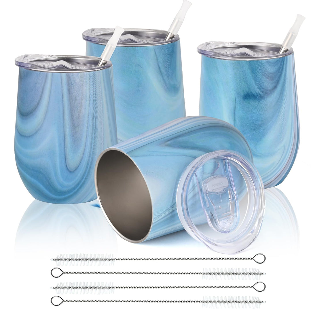 4 Stück Weinbecher Edelstahl, Stemless Weinbecher mit Deckel, Doppelwandige Unbreakable Travel Beche