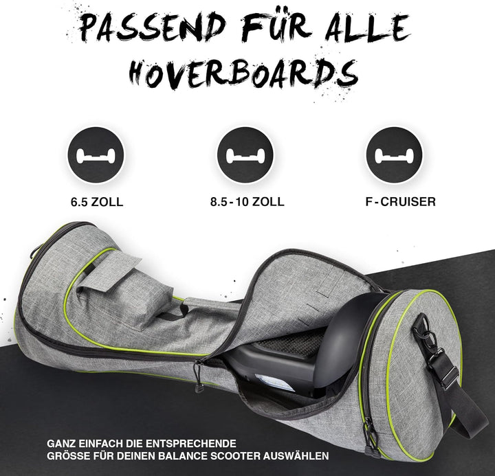 Wheelheels Hochwertige Tragetasche mit Umhängeoption für Balance-Scooter, Hoverboards 8.5 Zoll - 10