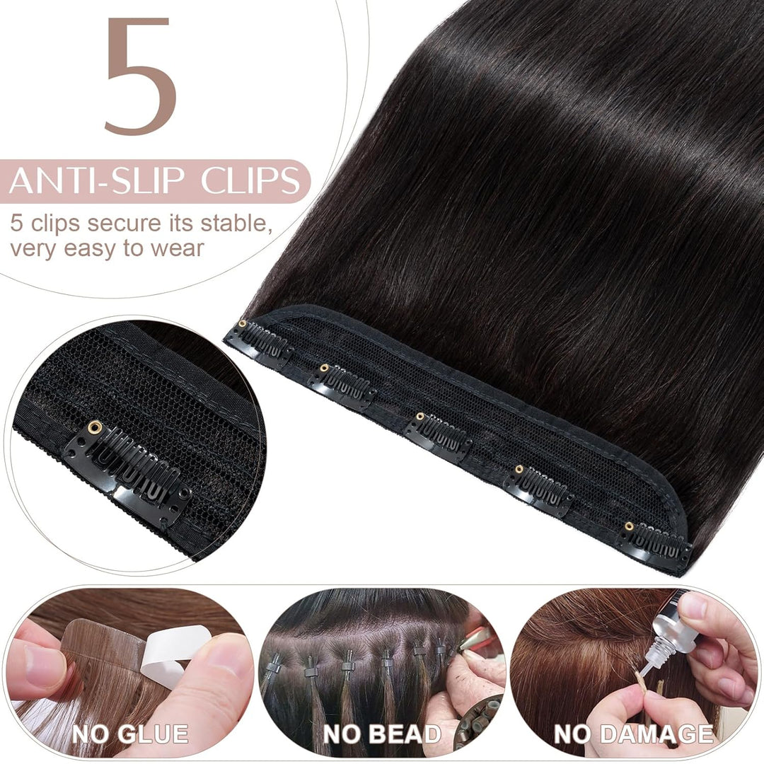 SEGO Clip in Extensions Echthaar 1 Tresse Haarverlängerungen Remy 7A ein Teilig Set 5 Klips Haarteil