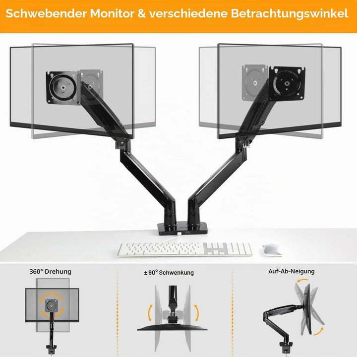 ErGear Monitor Halterung 2 Monitore bis 40 Zoll, Ergonomischer Bildschirmhalterung mit USB-Anschluss