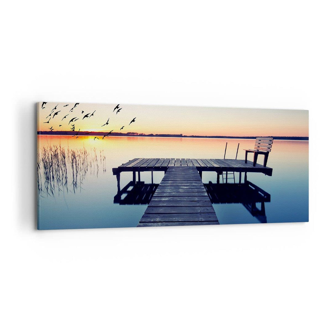 Wandbilder Dekoration Wohnzimmer See Brücke Panorama Bilder auf Leinwand 120x50cm Leinwandbild mit R