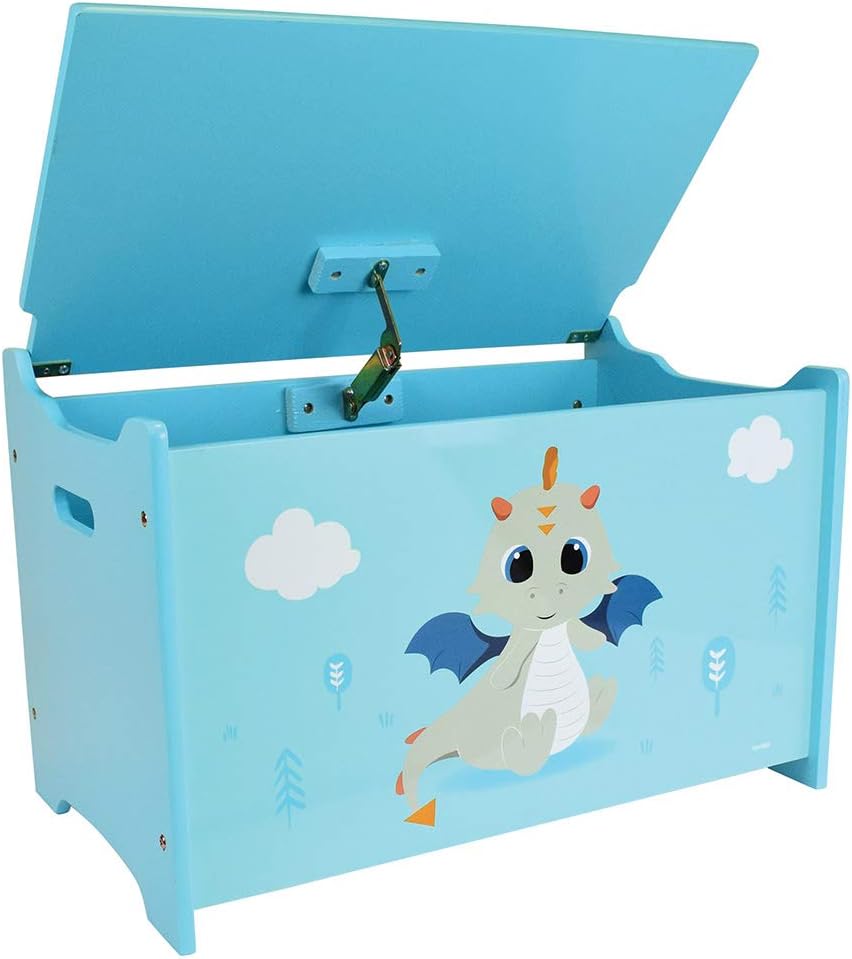 Fun House 713305 Leon Le Dragon Spielzeugkiste für Kinder, Höhe 40 x Länge 58 x Tiefe 36 cm, Holz, b
