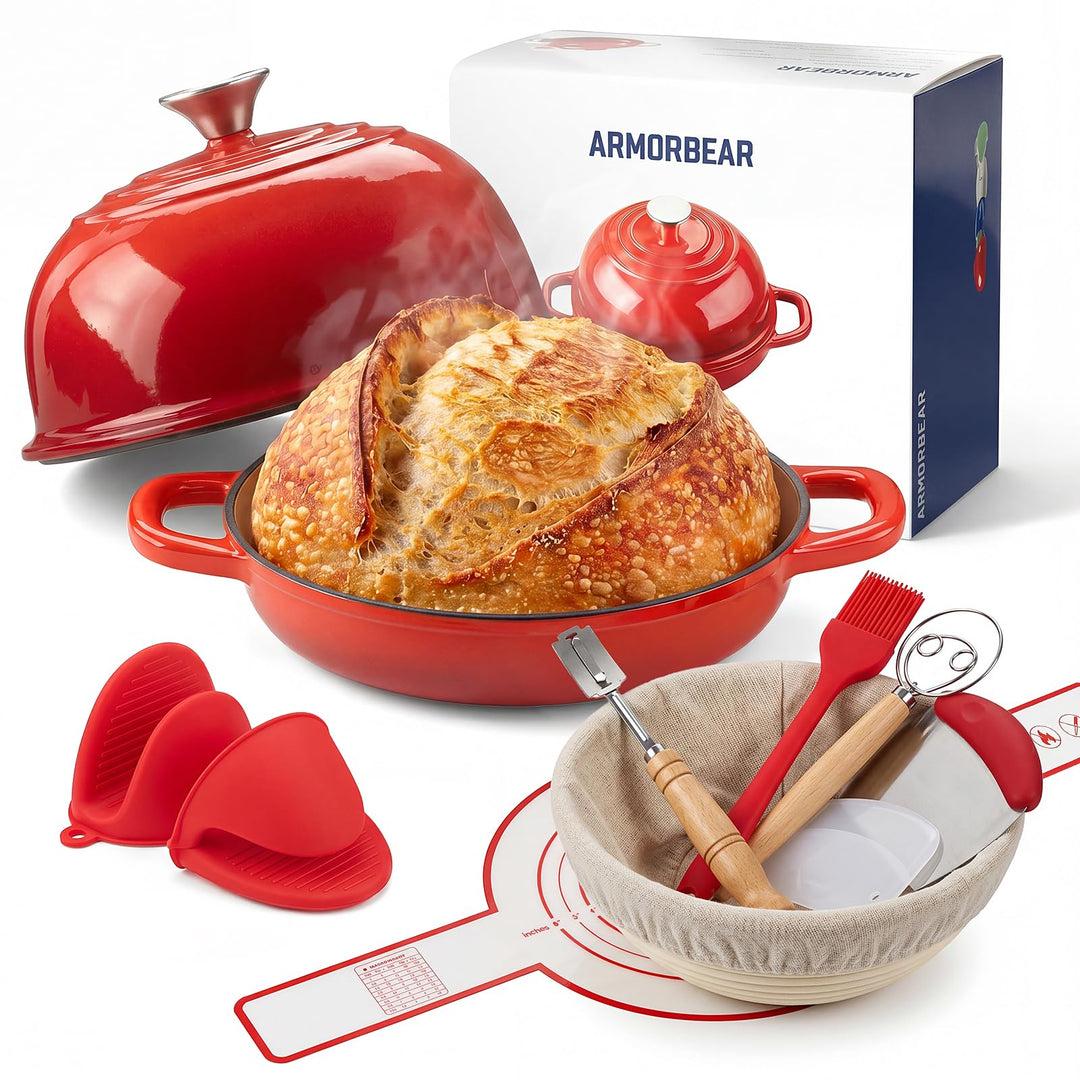 Emaillierter Gusseisen Brotbacktopf mit Sauerteig Starter-Set – 5QT (4,7L) runder Schmortopf mit gew