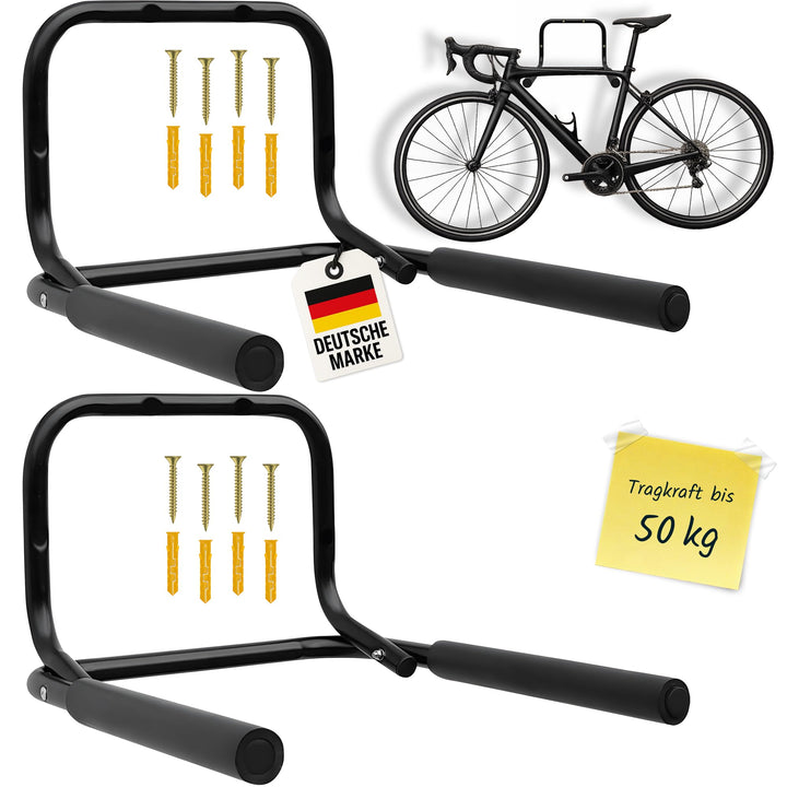 2x WELLGRO® Wand Fahrradhalter - Stahl, schwarz, klappbar, Tragkraft bis 50 kg, Wandmontage, weiche