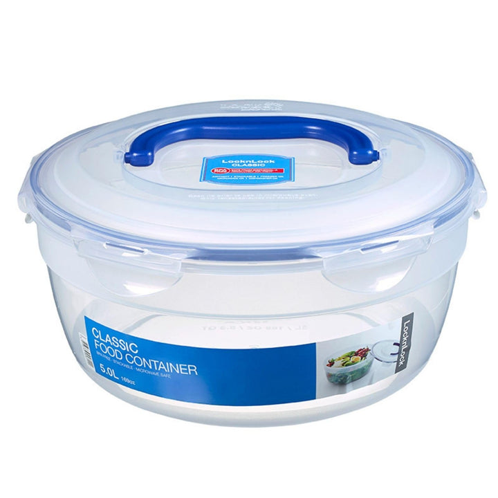 LocknLock PP Classic Frischhaltedose rund mit Griff, 5 L, Ø 28,5 x 12,8 cm, Sicherer Transport von S