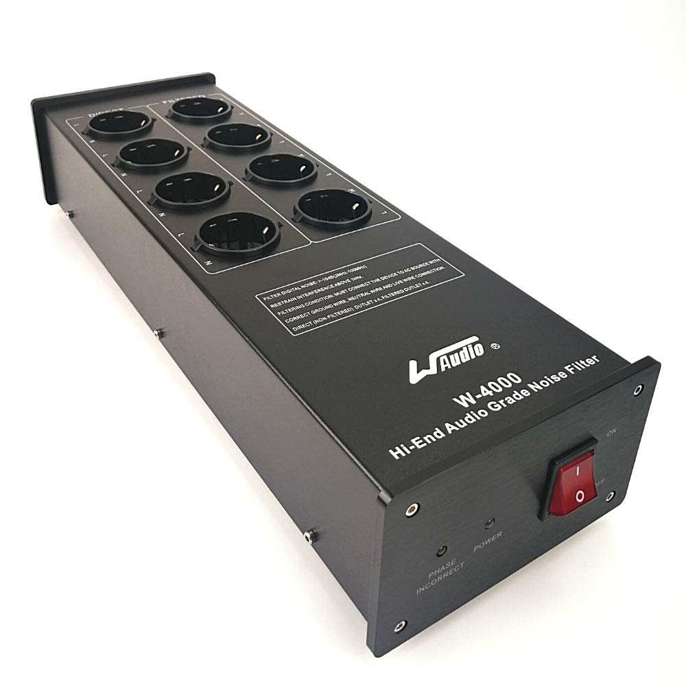 WAudio HiFi Netzfilter W-4000B, 8 Mehrfach Steckdosen mit Überspannungsschutz und Phasenlicht, Schwa