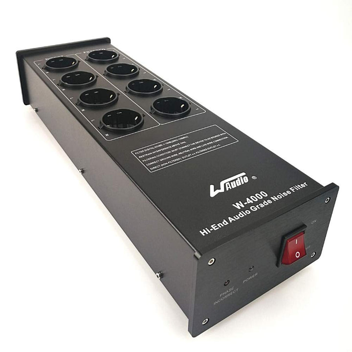 WAudio HiFi Netzfilter W-4000B, 8 Mehrfach Steckdosen mit Überspannungsschutz und Phasenlicht, Schwa