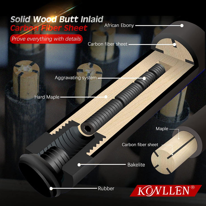 KONLLEN AING-1 Kohlefaser-Pool-Queue, handgefertigte Dragon Real Inlay (Abalone Shell Handmade Inlay