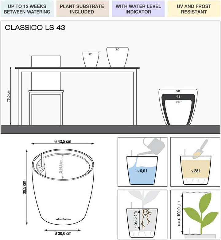 LECHUZA CLASSICO Premium LS 43 schwarz hochglanz 16089 43.5x43.5x39.5 cm Schwarz Hochglanz Einzel, 4