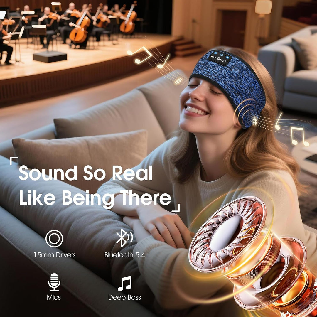 MUSICOZY Schlafkopfhörer Bluetooth, Schlaf Kopfhörer Stirnband Schlaf-Ohrhörer Headband Kabellos Spo